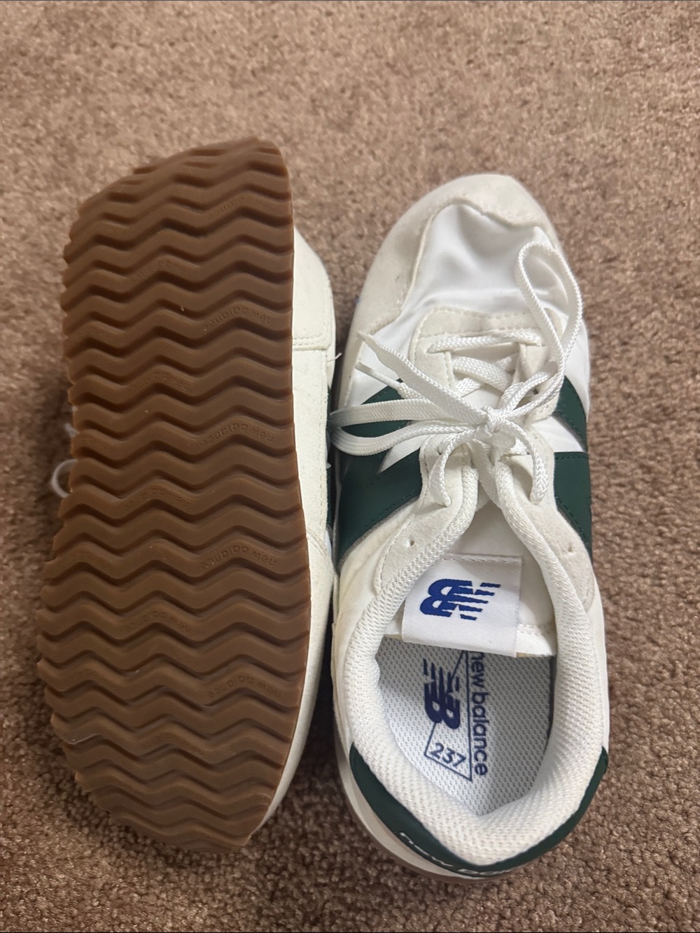 New Balance White & Green Low-Top Sneakers with Gum Sole
